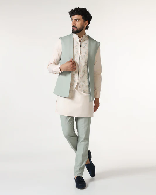Mint Swarn Textured Achkan Set - Cortez - Image 5